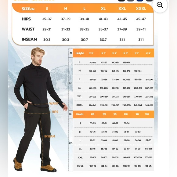 Hiauspor Men's Fleece Lined Hiking Pants Waterproof  Hunting Pants Navy new - Picture 3 of 14